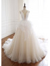 Ivory Chiffon Deep V Neck Wedding Dress